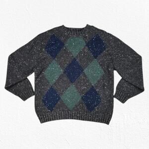 Vintage Brown Argyle Grandpa Speckled Crewneck Knitted Sweater Size Large